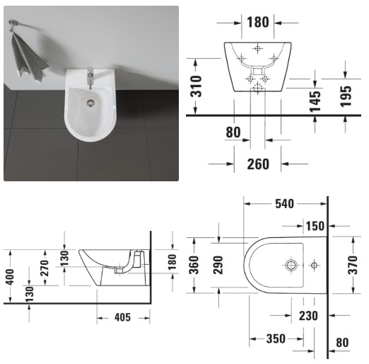 D-NEO BIDET WALL MOUNTD 54 CM WITH OVERFLOW