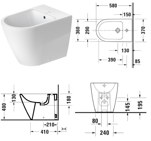 D-NEO BIDET FLOOR STANDING 58CM WITH OVERFLOW