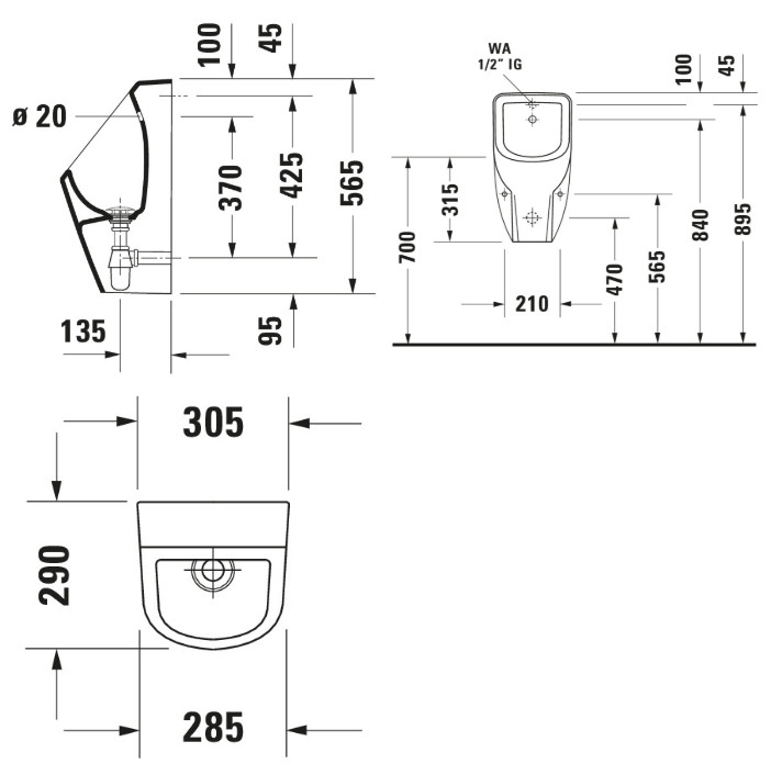 D-CODE URINAL 30.5X29.5 (CONCEALED INLET)