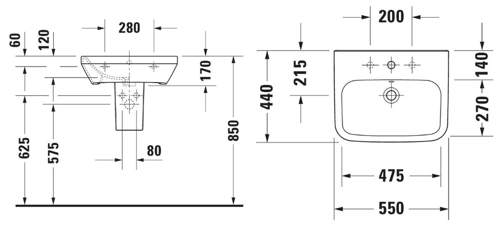 DURASTYLE WASH BASIN 55CM