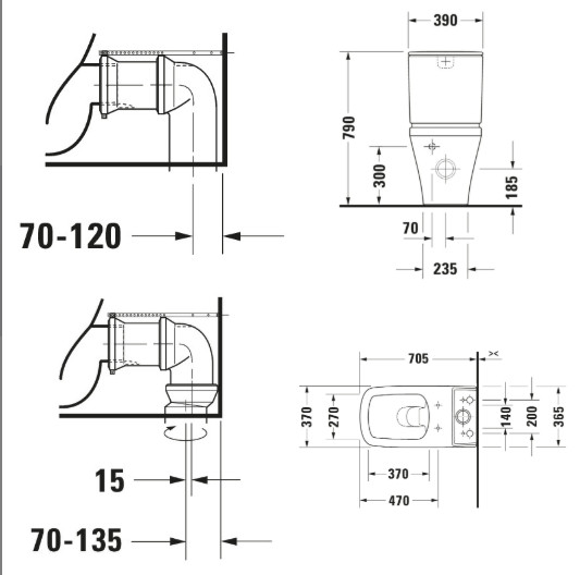 DURASTYLE TOILET CLOSE COUPLED 37X70 72 CM