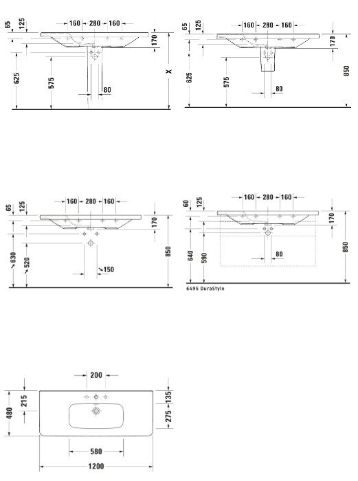 DURASTYLE WASH BASIN 120CM WITH 1 TAP HOLE