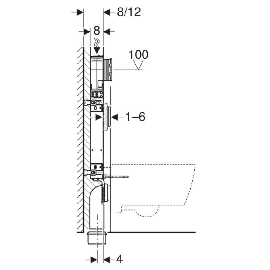 KOMBIFIX ELEMENT FOR WALL HUNG WC, 109 CM WITH SIGMA CONCEALED CISTERN 8 CM