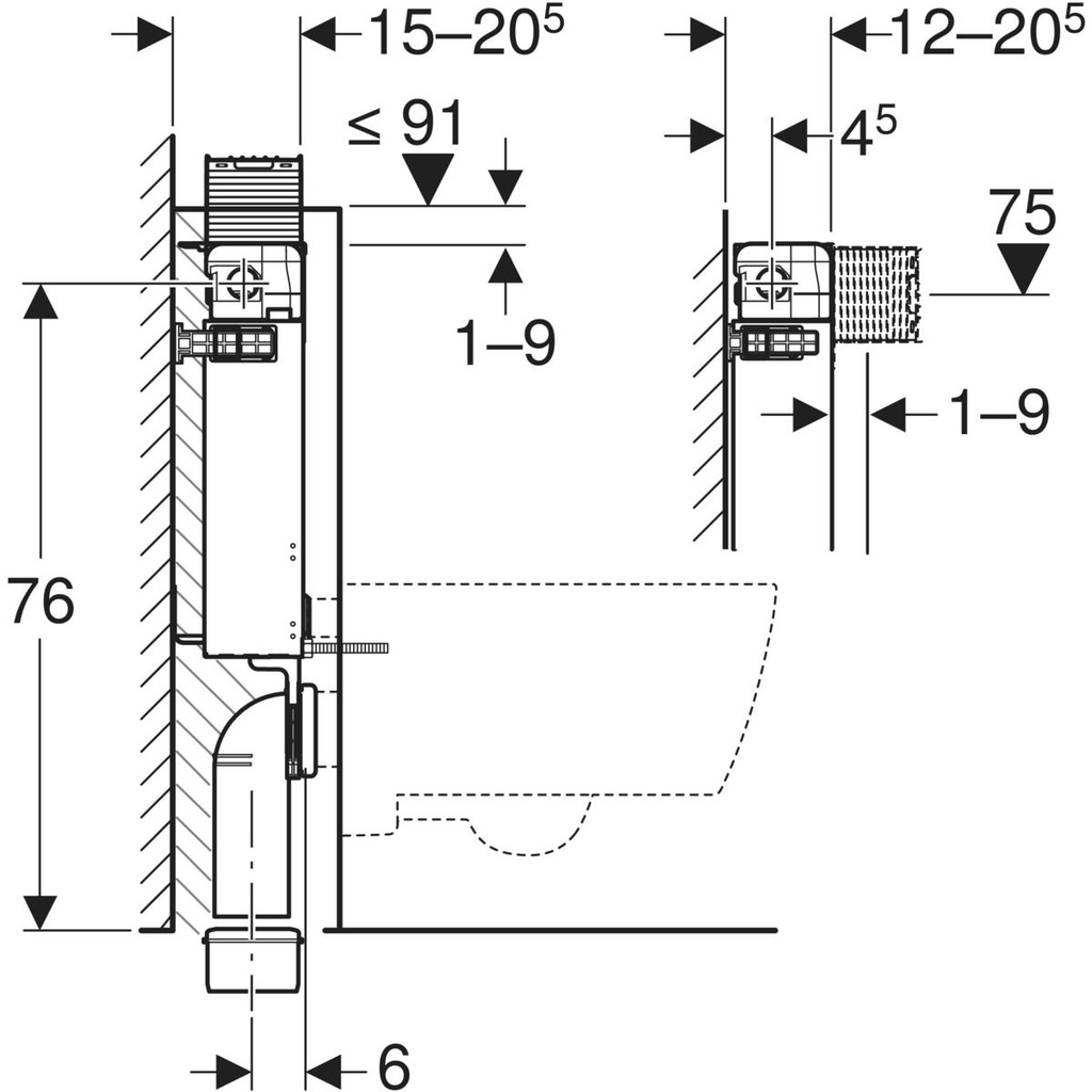 KOMBIFIX ELEMENT FOR WALL HUNG WC, 82CM WITH OMEGA CONCEALED CISTERN 12CM