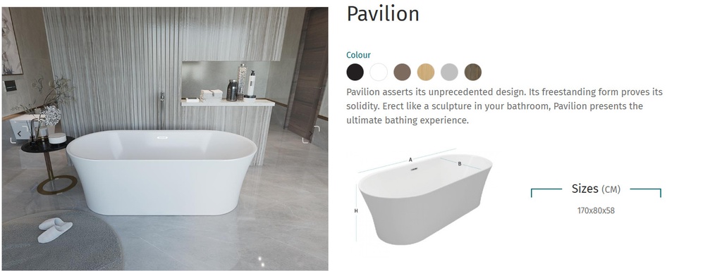 PAVILION 170X80 FREE STANDING BATH TUB WHITE GLOSS