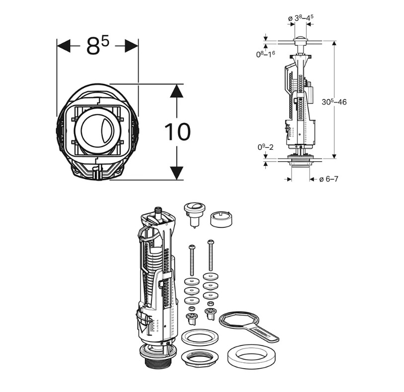 GEBERIT FLUSH VALVE TYPE 240, DUAL FLUSH, BRIGHT CHROME PLATED