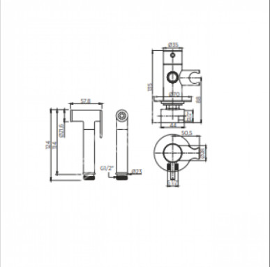 BIDETTE  HAND SHOWER  FOR MIXED WATER INCLUDING SHOWER HOLDER AND CONCEALD FITTING