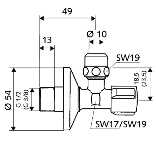 REGULATING ANGLE VALVE 1/2' x 3/8'' CHROME