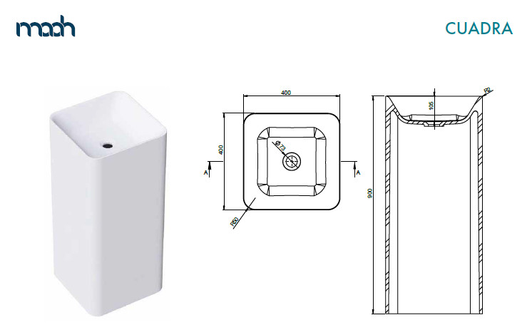 CUADRA FREE STANDING WASH BASIN 40X40 WHITE MATT