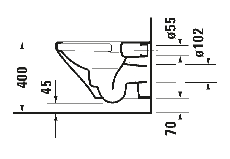 DURASTYLE TOILET WALL MOUNTED RIMLESS 37X54 DURAFIX INCLUDED