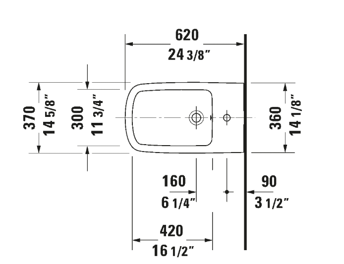DURASTYLE BIDET WALL MOUNTED 37x62 DURAFIX INCLUDED