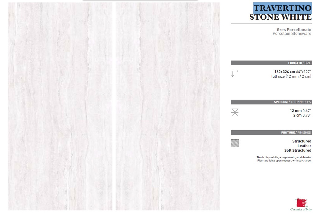160X320 TRAVERT.STONE WHITE B STR. 12MM MATT