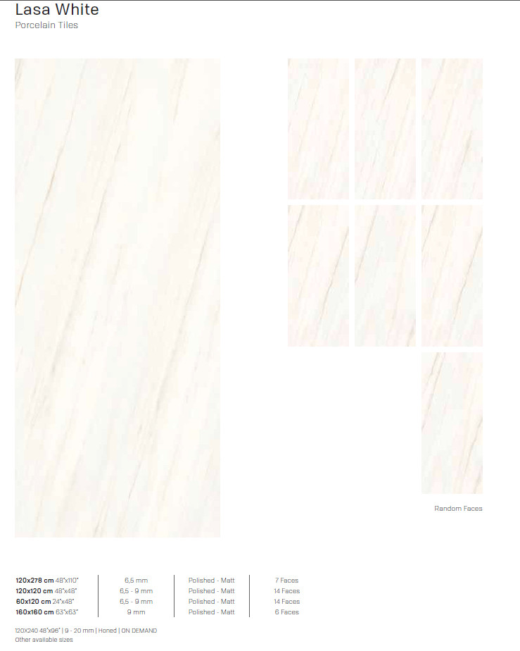 120X278 LASA WHITE  6.5MM POLISHED *CV