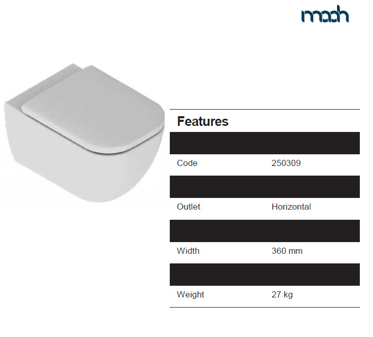 KIT MAGNUS (VEGA SQUARE) WALL HUNG TOILET, WITHOUT DOUCHE WHITE GLOSS