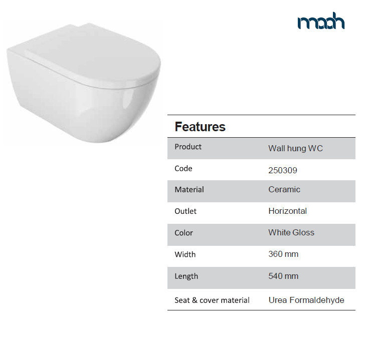 KIT VEGA WALL HUNG TOILET,WITHOUT DOUCHE WHITE GLOSS