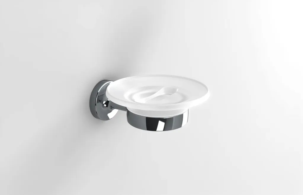 E_PLUS GLASS SOAP DISH CHROME - ROUND