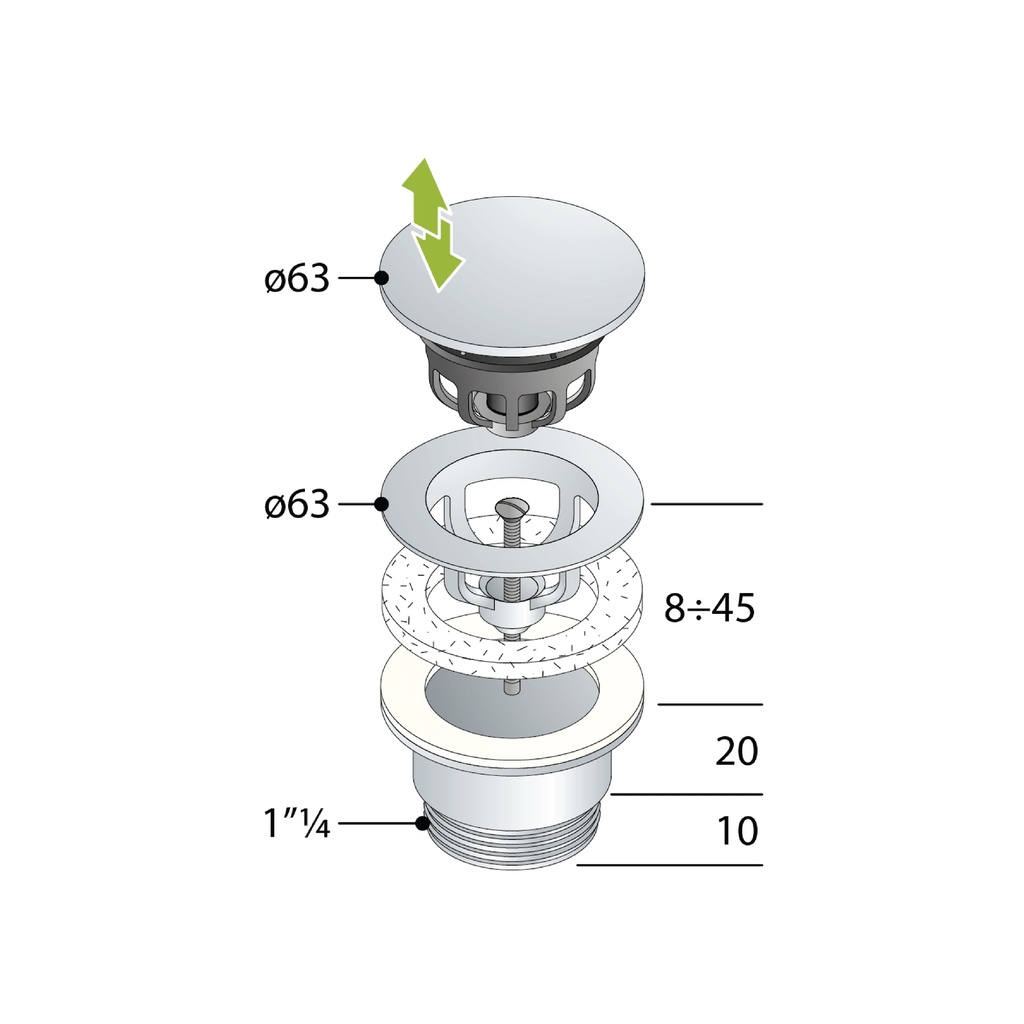 CLICKER WASTE 60MM 1 1/4 WITH ROUND COVER 