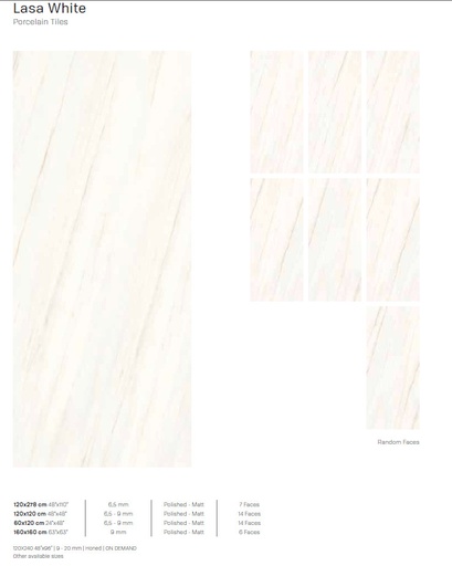 [N27LW700L] 120X278 LASA WHITE  6.5MM POLISHED *CV