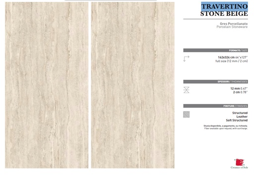 [NC619ID06] 160X320 TRAVERT.STONE BEIGE A STR. 12MM