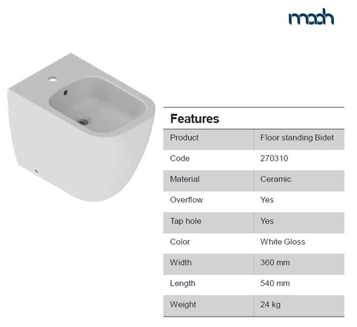 [27081000532] MAGNUS (VEGA SQUARE) BIDET FLOOR STANDING WHITE GLOSS