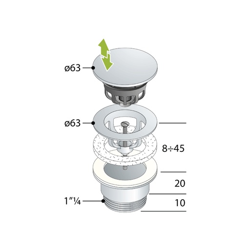 [8530.310.5] CLICKER WASTE 60MM 1 1/4 WITH ROUND COVER 